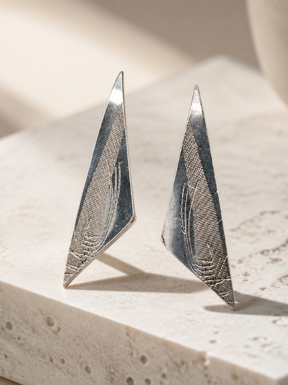 Silver Geometric Drop Earrings - Sleek Modern Design
